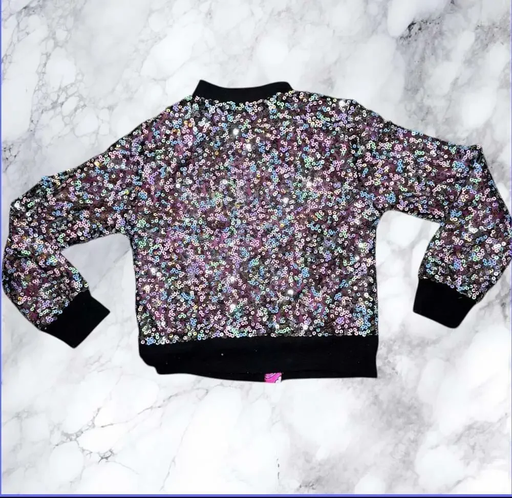 JoJo Siwa Girls Sequin Bomber Jacket Unicorn Pink Satin Nickelodeon Size‎ 4/5